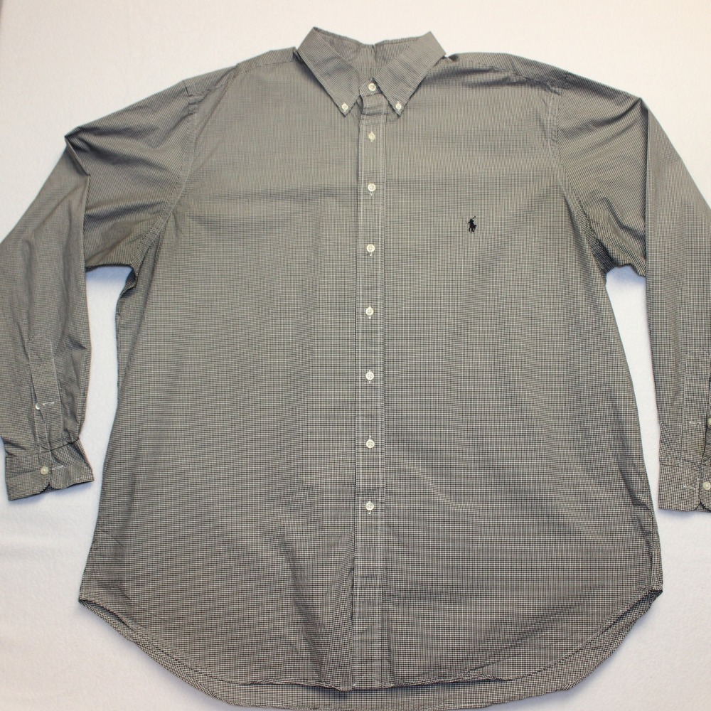 Polo Ralph Lauren Shirt Mens 2XLT Black White Gingham Long Sleeve Button Down